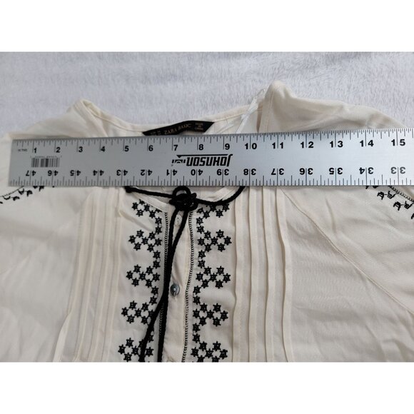 Zara Basic Embroidered Boho Peasant Tunic Dress Medium Cream 3/4 Sleeve New $59 - Picture 6 of 8